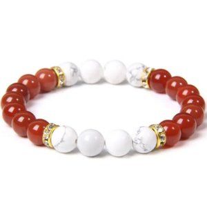 Burgundy and White Bracelet,Gemstone 2 Colors Beaded Bracelet,Good Luck Bracelet